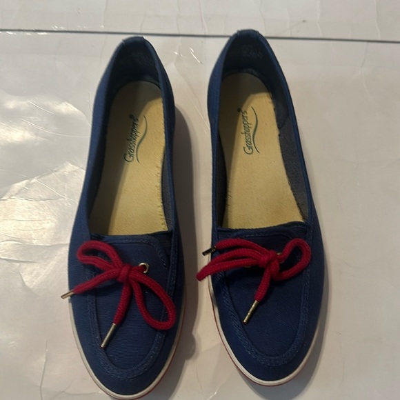 Grasshoppers Navy Blue & Red Patriotic Loafer Flat With Bow Flat Womens 6.5 USA - Picture 1 of 6